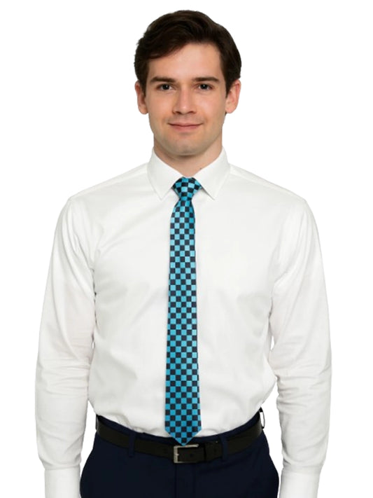 Black and Turquoise Checkered Neck Tie