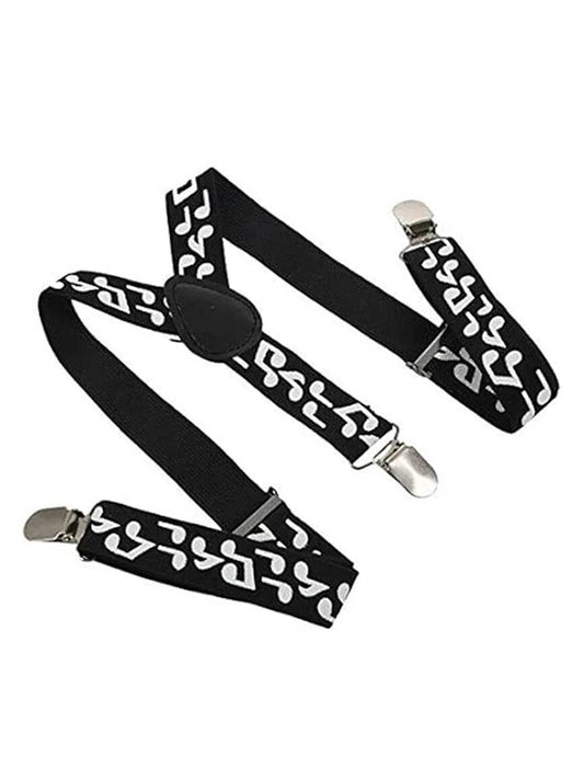 Black and White Music Printed Braces (2.5 cm) - thefancydress.co.uk