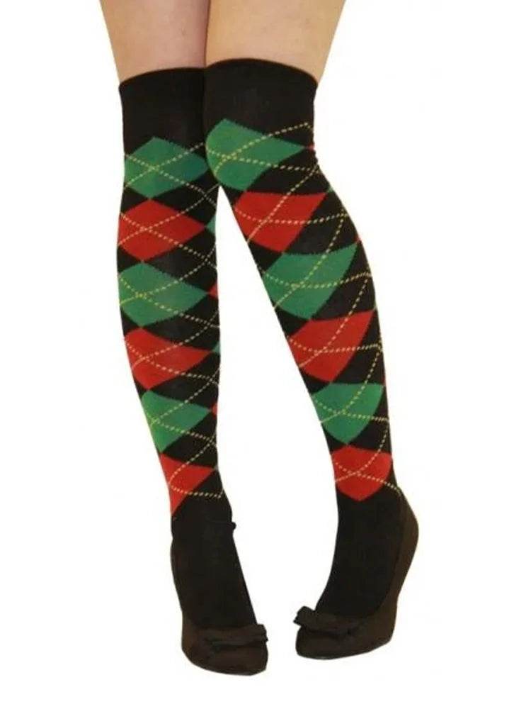 Women Argyle Over The Knees Socks - thefancydress.co.uk