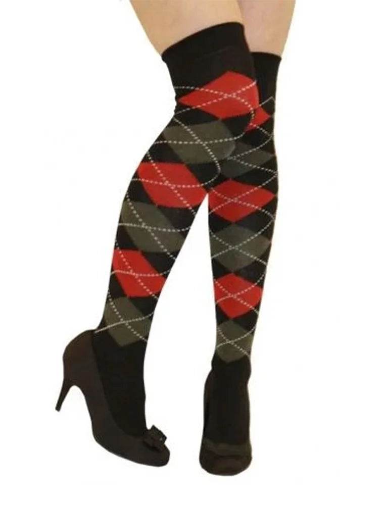 Women Argyle Over The Knees Socks - thefancydress.co.uk