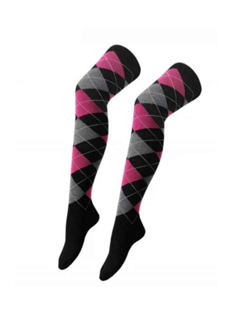 Women Argyle Over The Knees Socks - thefancydress.co.uk