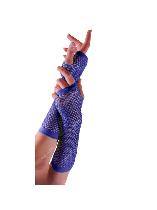 Blue Long Fishnet Gloves - thefancydress.co.uk