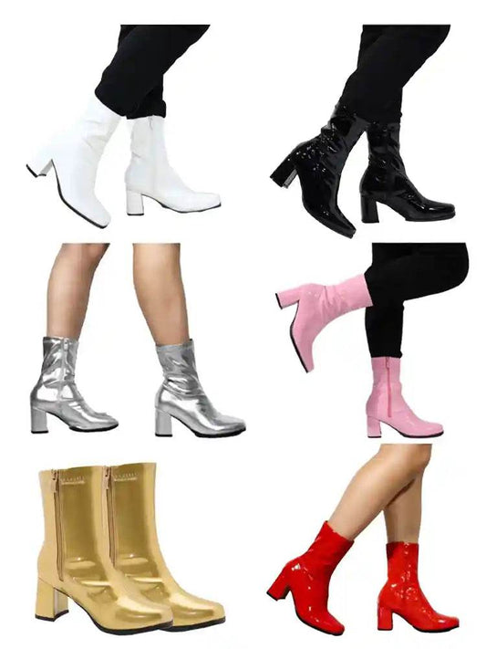 Women's Go Go Boots Mid Calf Block Heel Zipper Boots - thefancydress.co.uk