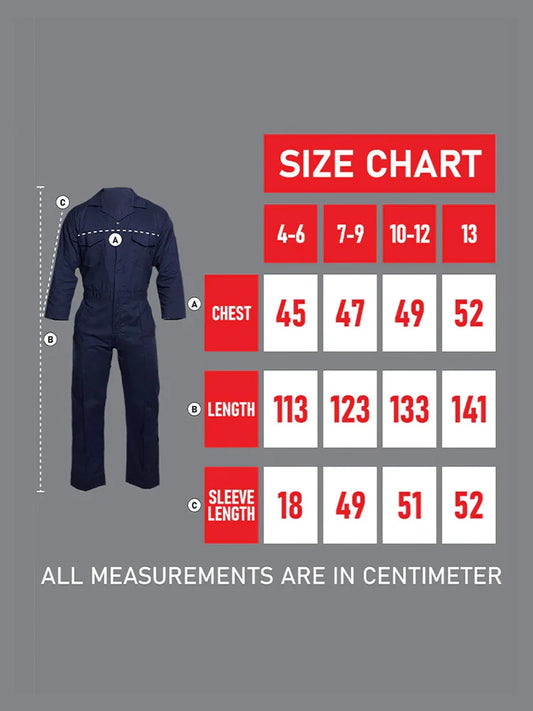 Boys Heavy Duty Lightweight Coveralls Boiler Costume table