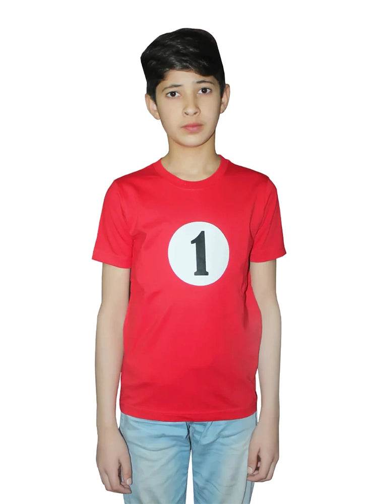 Boys Number 1-2 Printed Red T-Shirt - thefancydress.co.uk