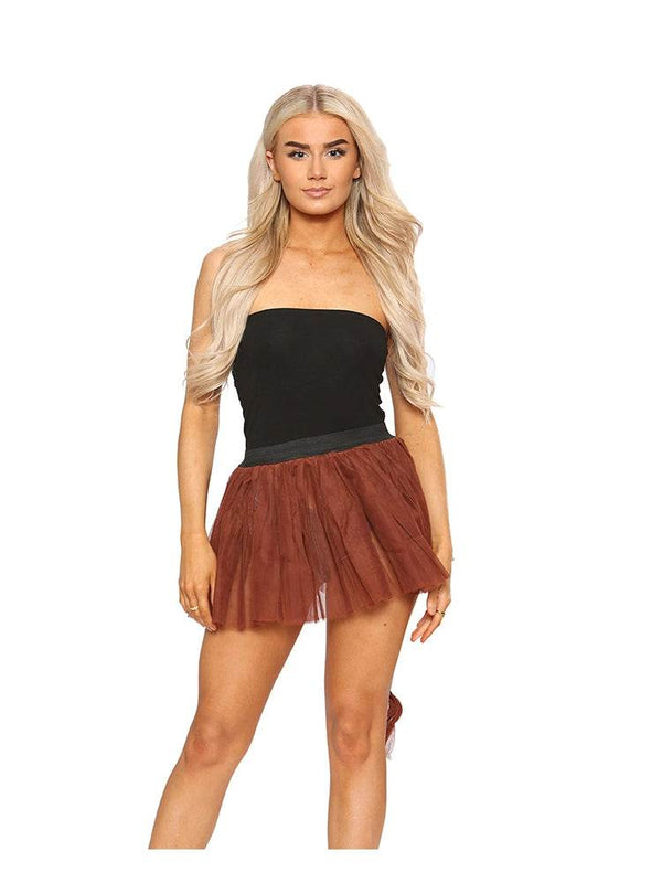 Brown 3-Layer Tutu Skirt with Tail - thefancydress.co.uk
