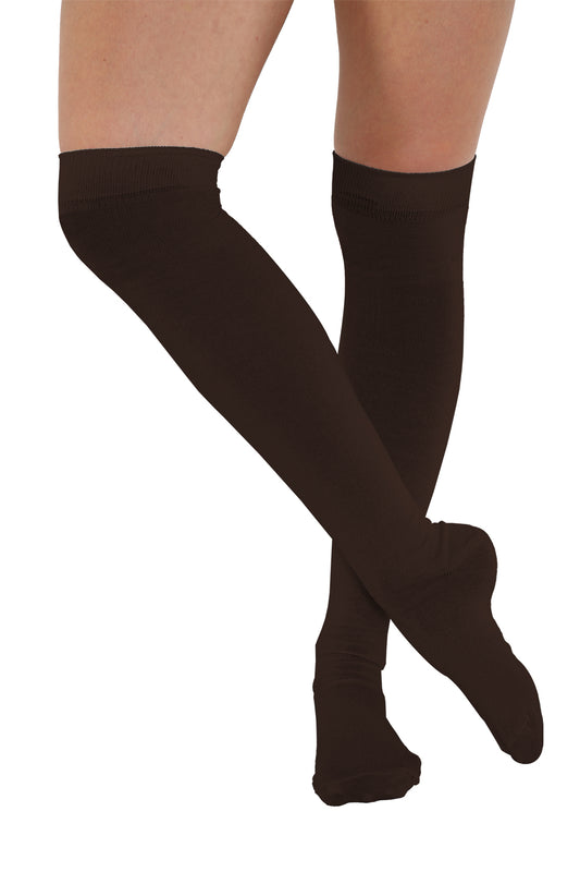 Brown Stretchy Plain Over The Knee Socks