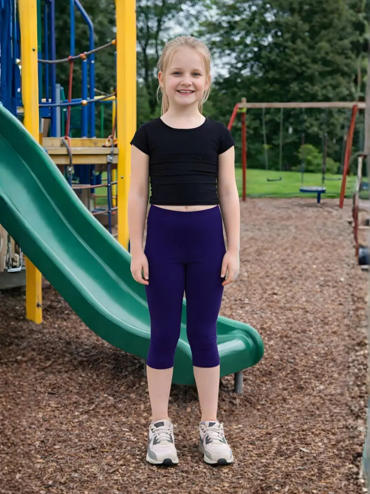 Girls Navy Cotton Leggings 3/4 Length