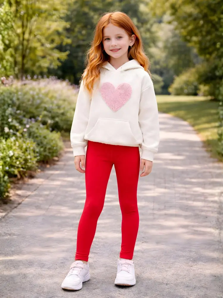 Girls Full Length Plain Red Cotton Leggings