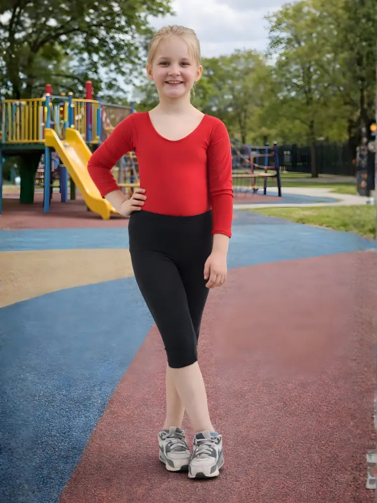 Girls Black Cotton Leggings 3/4 Length