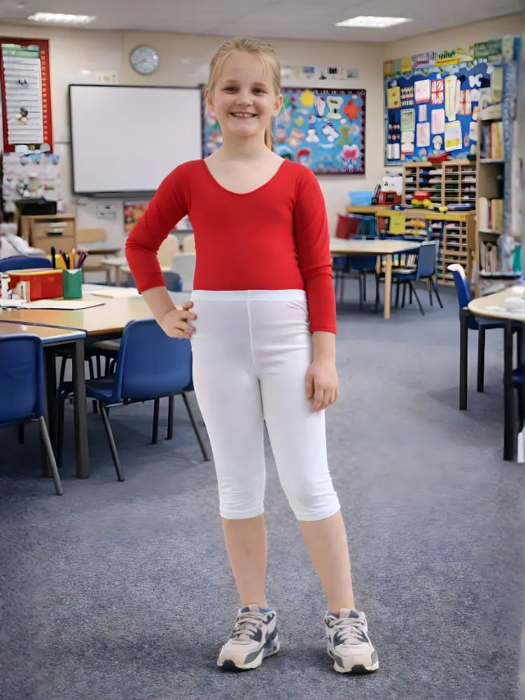 Girls White Cotton Leggings 3/4 Length