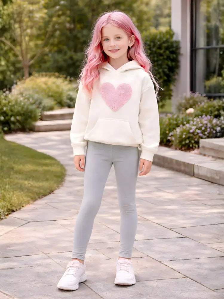 Girls Full Length Plain Light Grey Cotton Leggings