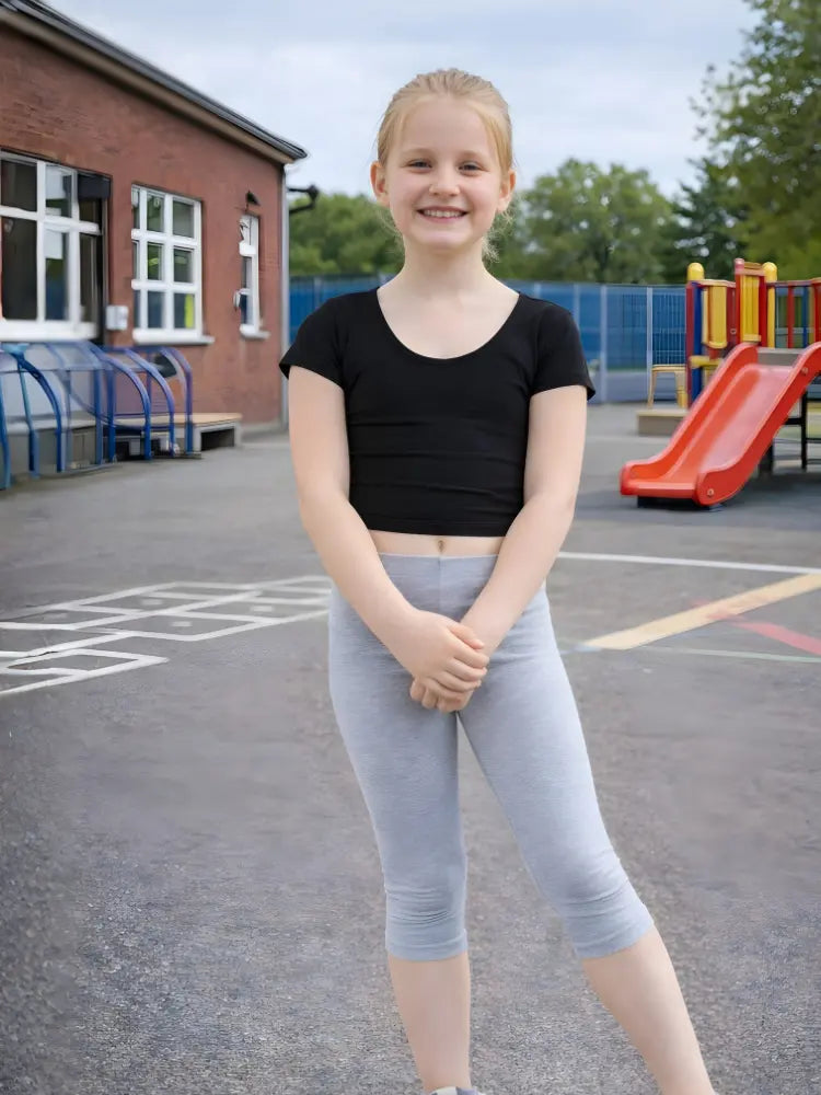 Girls Light Grey Cotton Leggings 3/4 Length