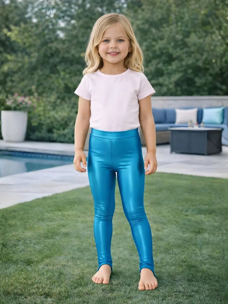 Crazy Chick Girls Shiny Stirrup Turquoise Leggings