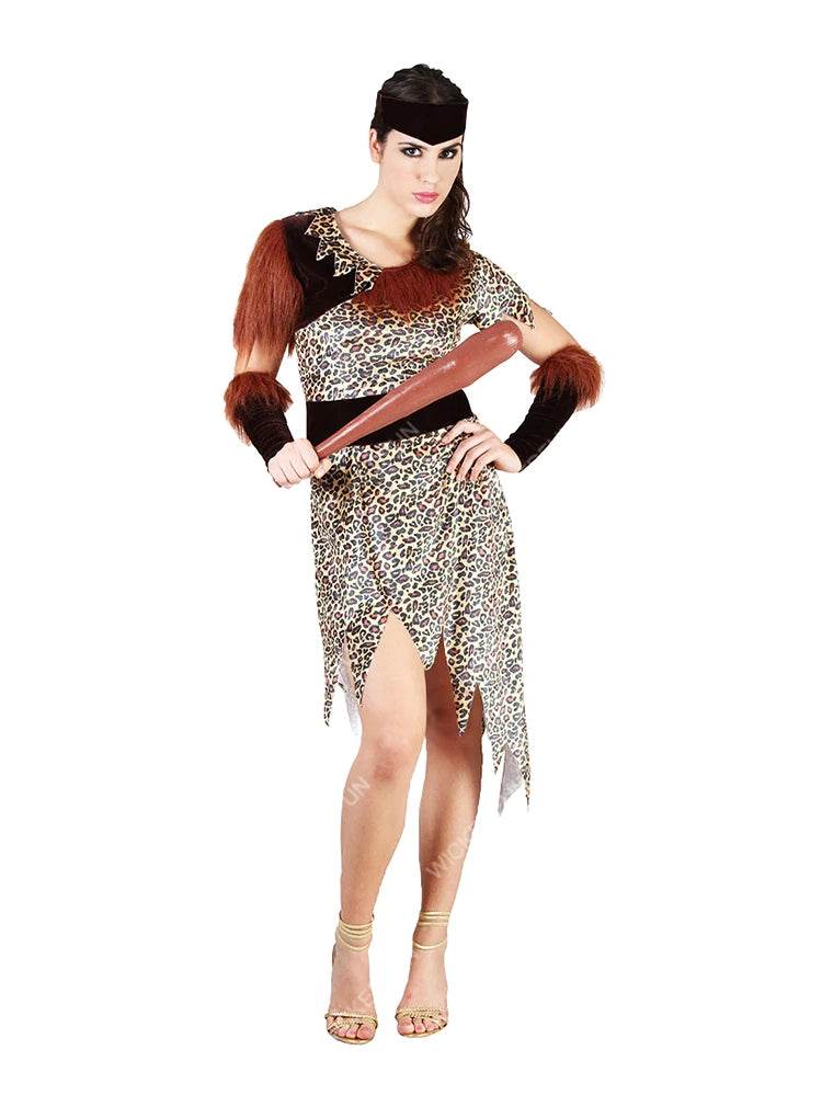 4PCS Cavewoman 10,000 BC Costume Set – Dress, Belt, Glovelets & Headpiece - thefancydress.co.uk
