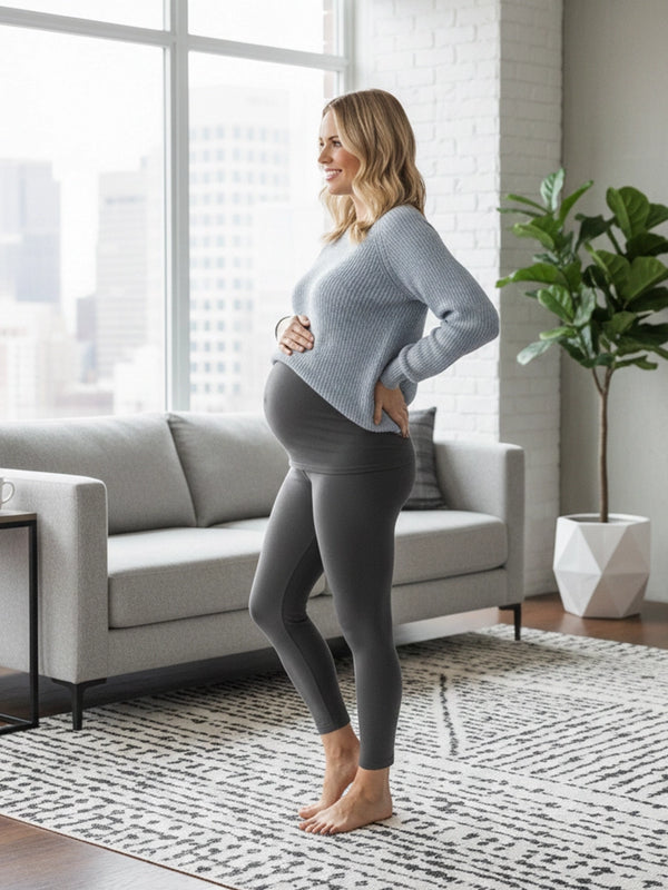 Women Charcoal Full Length Cotton Maternity Leggings