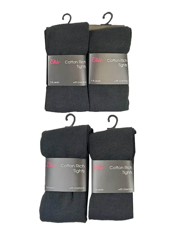 Children Rich Cotton Black Tights - thefancydress.co.uk