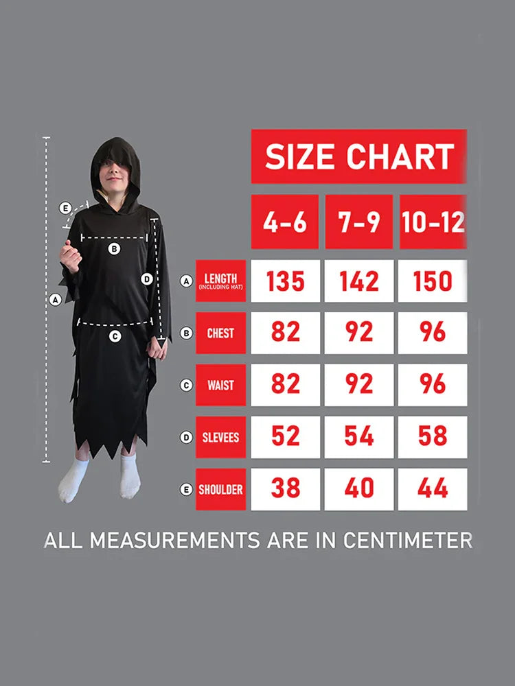 Children 2Pcs Hooded Cloak Costume With Scythe table