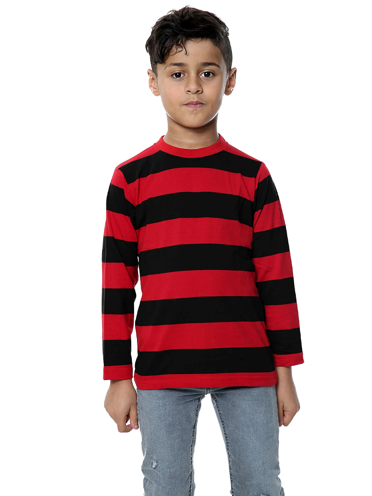 Children Full Sleeve Stripe T-Shirt Black & Red