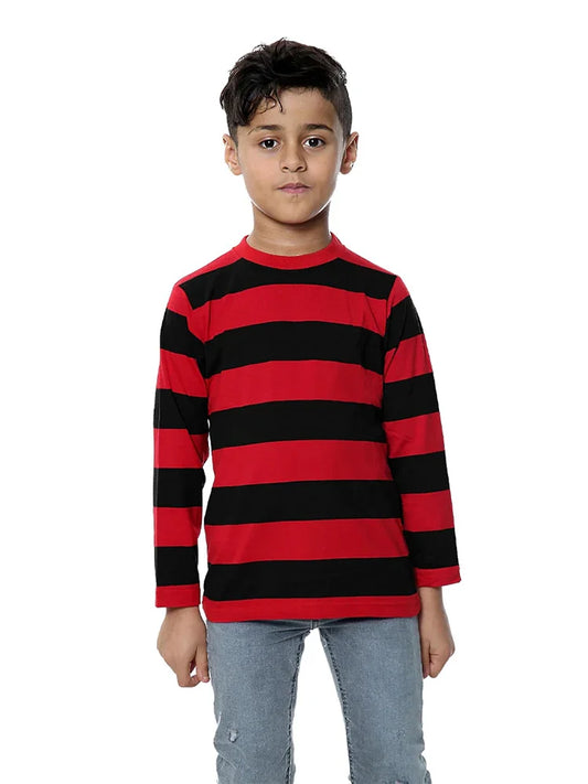 Children Full Sleeve Stripe T-Shirt black red