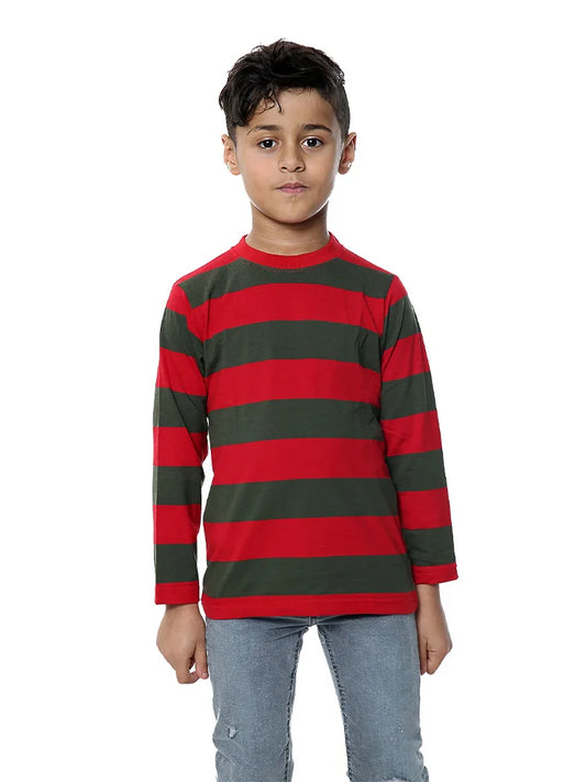 Children Full Sleeve Stripe T-Shirt green red