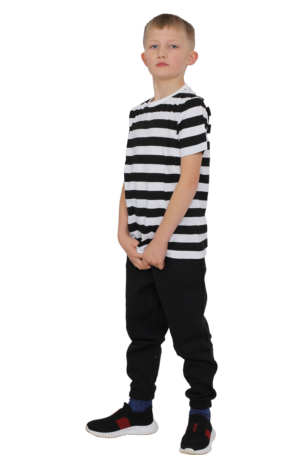 Boys Short Sleeves Stripe T-Shirt black white