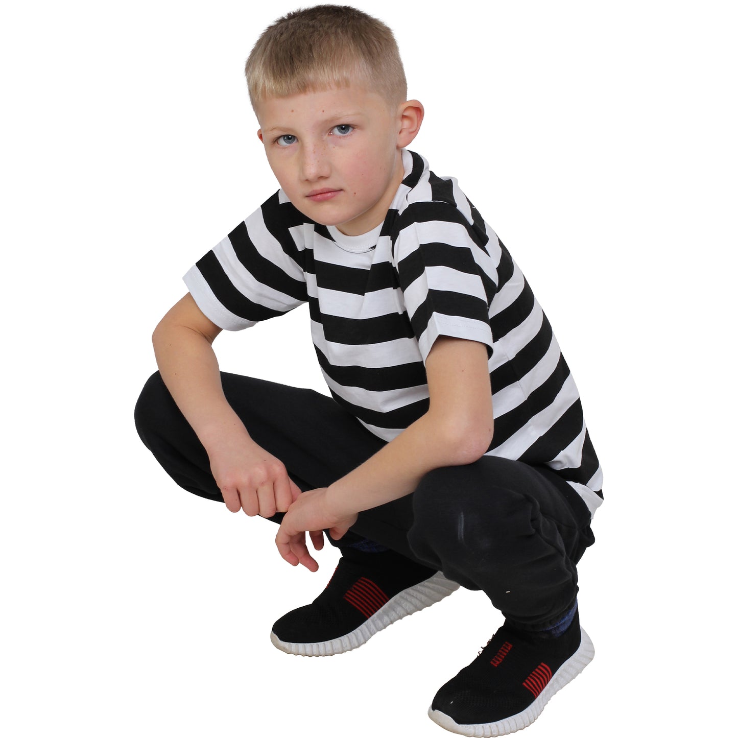 Boys Short Sleeves Stripe T-Shirt black white