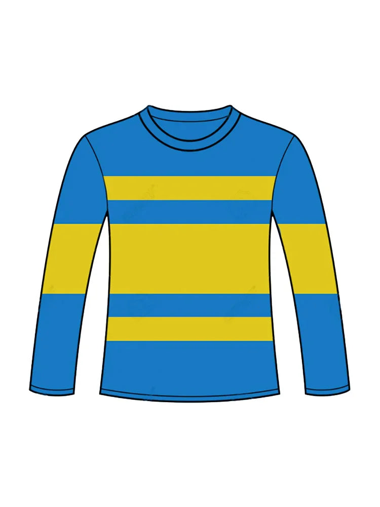 Children's Blue and Yellow Striped Top Long Sleeve T-shirt