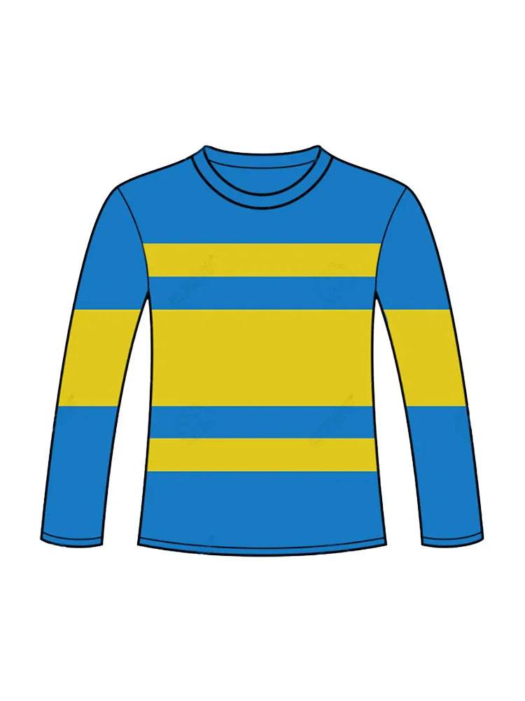 Children's Blue and Yellow Striped Top Long Sleeve T-shirt - thefancydress.co.uk