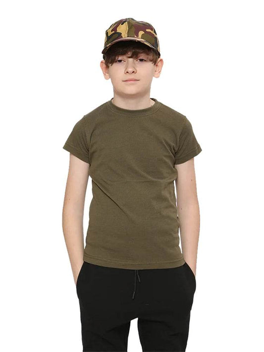Children's Khaki Green Crew Neck Army T-Shirt - thefancydress.co.uk