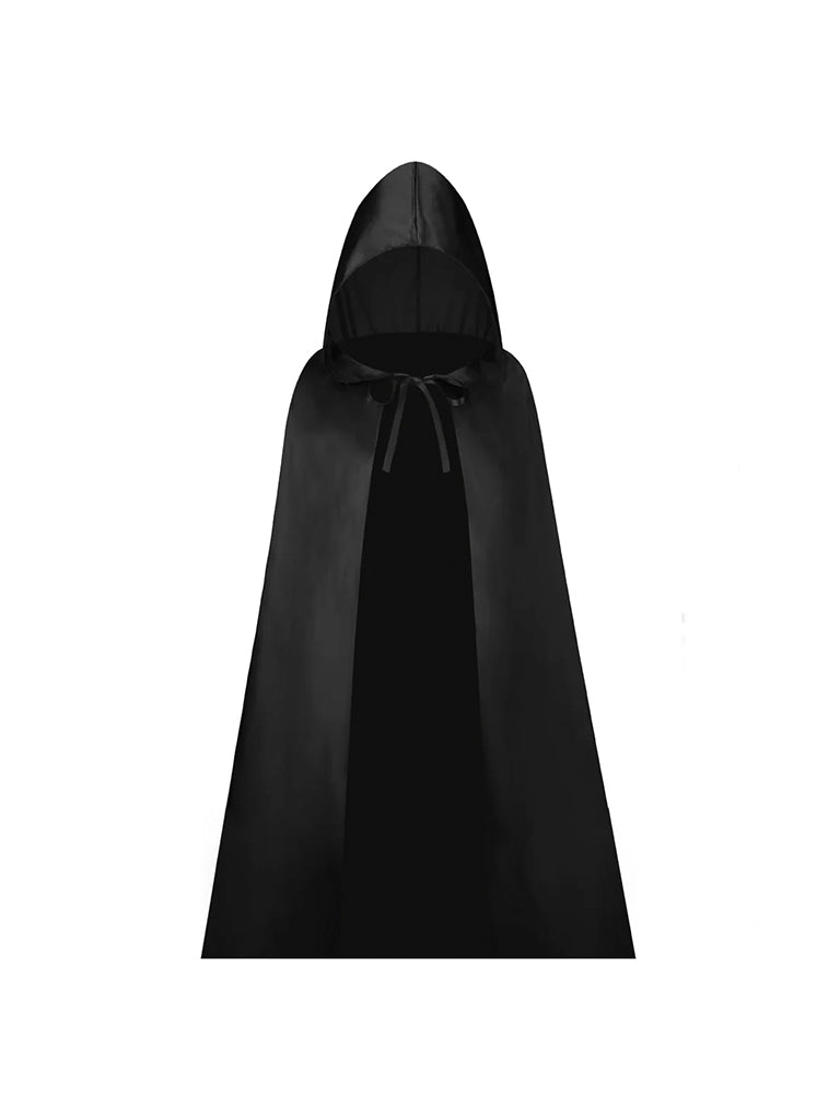 Childrens Black Satin Hooded Cape