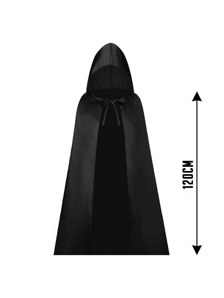 Childrens Satin Hooded Cape Black 120 CM