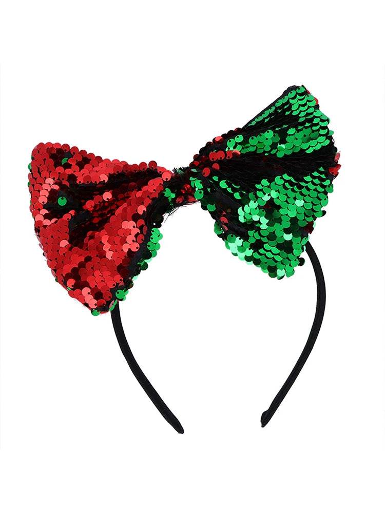Christmas Red & Green Sequin Bow Headband - thefancydress.co.uk
