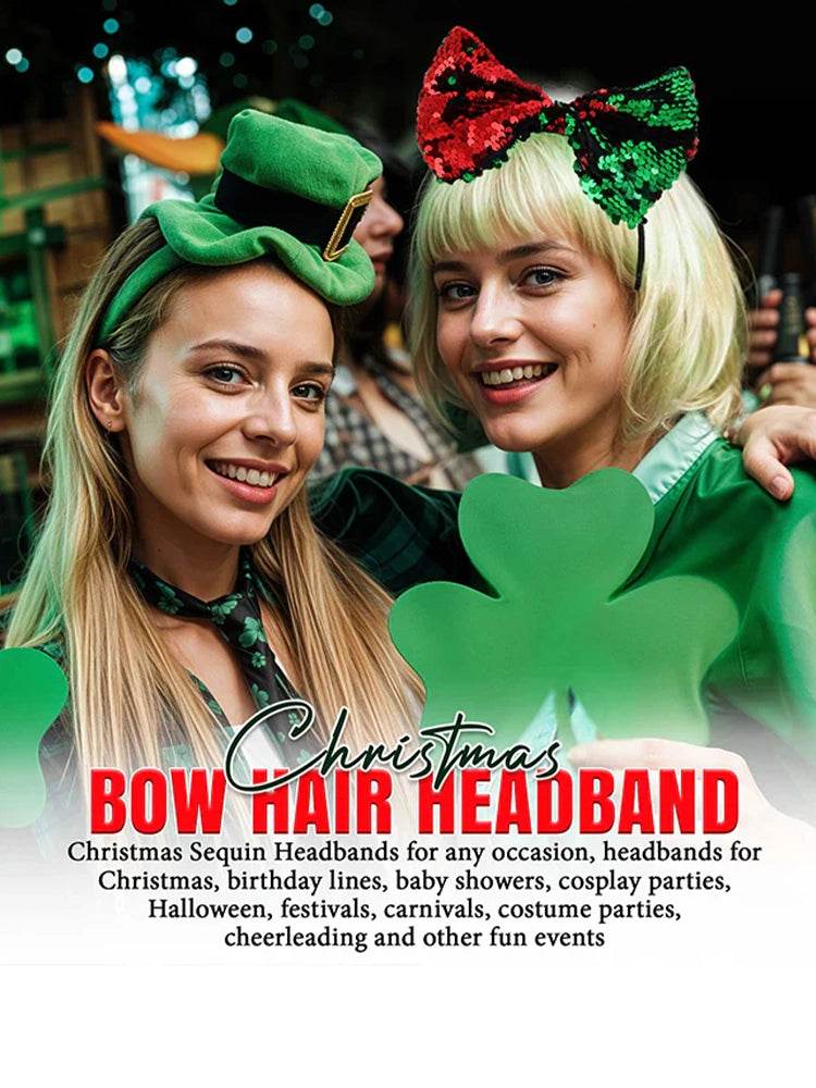 Christmas Red & Green Sequin Bow Headband - thefancydress.co.uk