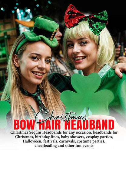 Christmas Red & Green Sequin Bow Headband - thefancydress.co.uk