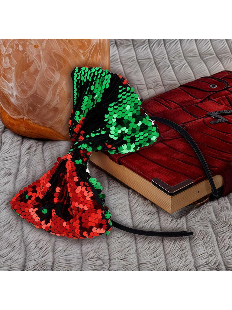 Christmas Red And Green Sequin Bow Headband