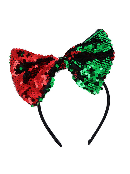 Christmas Red And Green Sequin Bow Headband