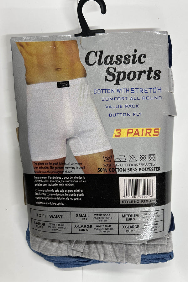 Classic Sports Men's Cotton Stretch Boxer Shorts (3 Pack)