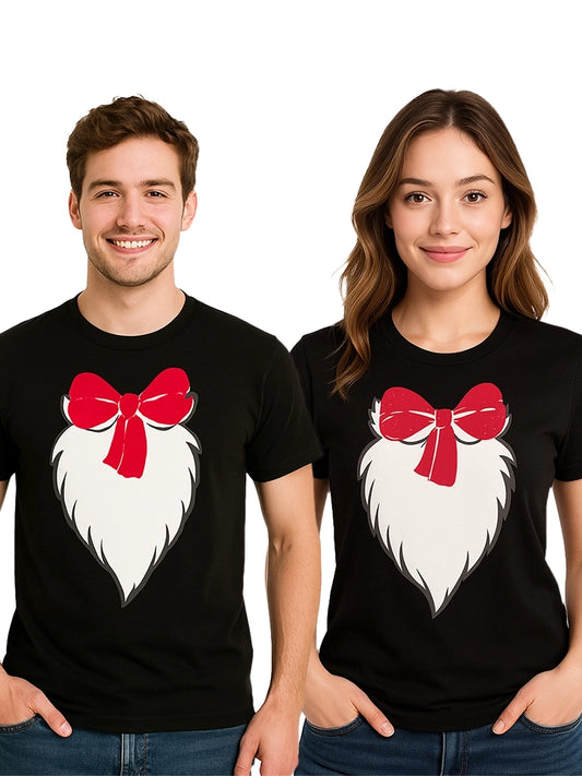 Couple Cat In The Hat Printed Cotton Black T-Shirt
