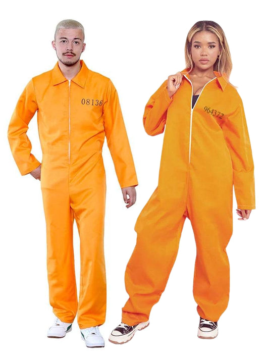 Couple Orange Prisoner Overall Jumpsuit