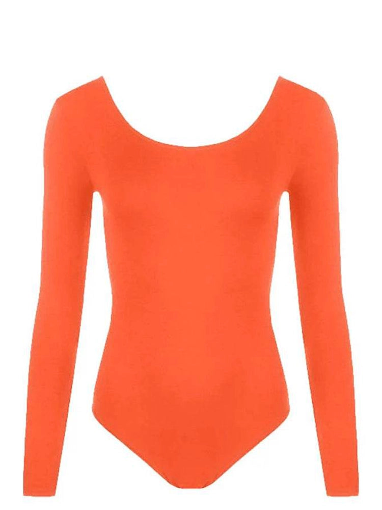 Orange Long Sleeve Microfibre Leotard for Girls