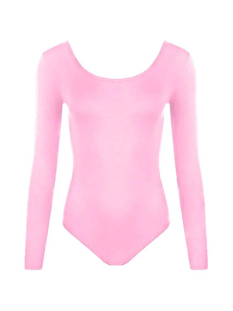 Baby Pink Long Sleeve Microfibre Leotard for Girls