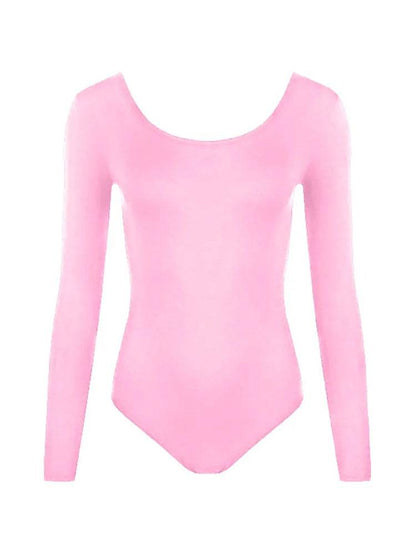 Baby Pink Long Sleeve Microfibre Leotard for Girls