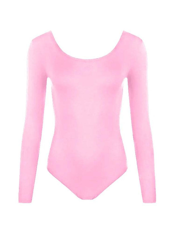 Baby Pink Long Sleeve Microfibre Leotard for Girls