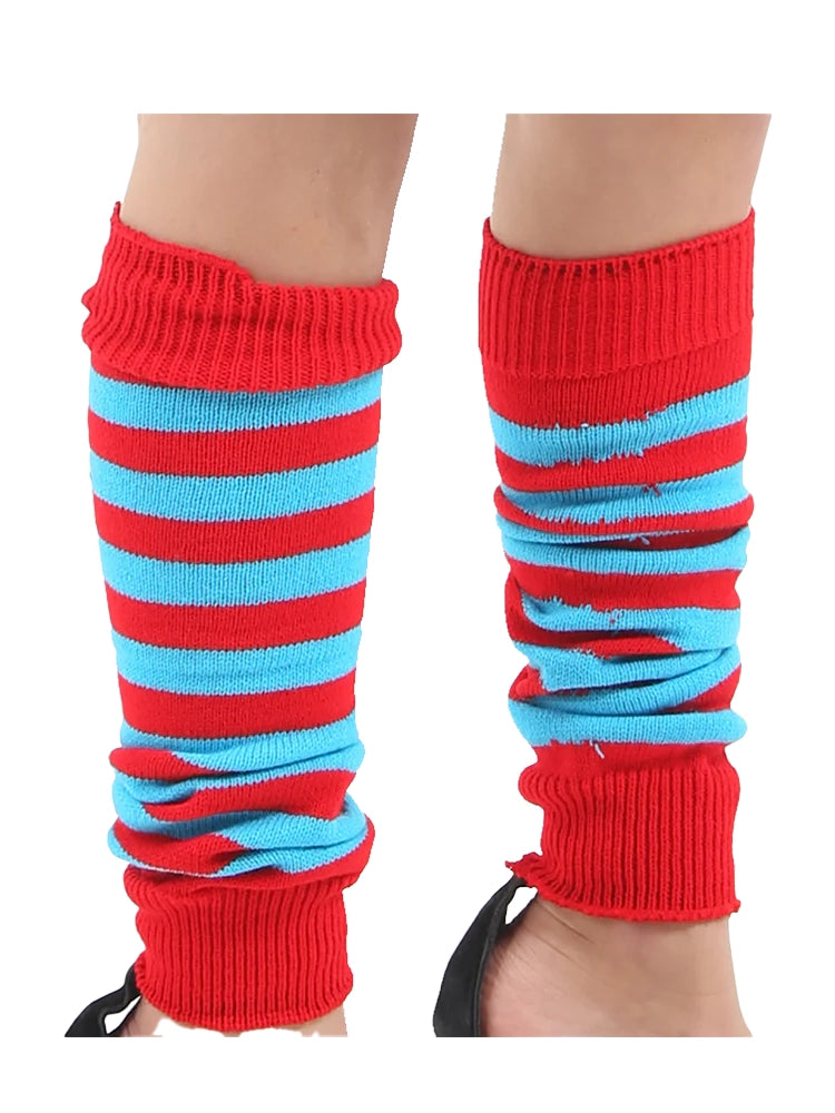 Crazy Chick Girls Stripe Legwarmers red and turquoise