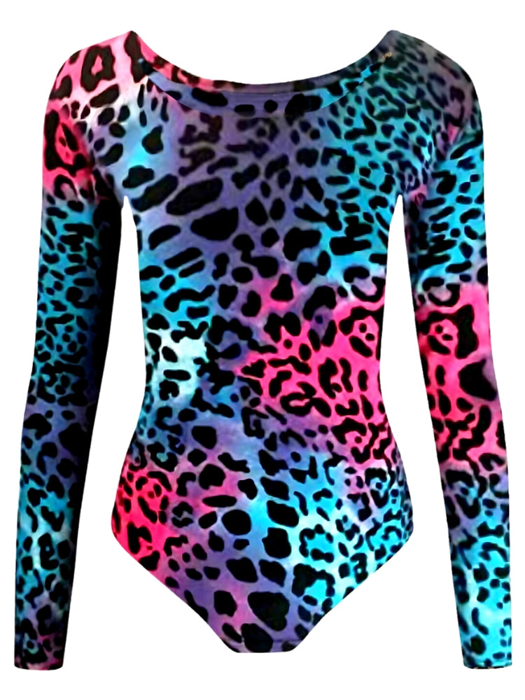 Girls Microfibre Leopard Print Full Sleeve Leotard & Legging