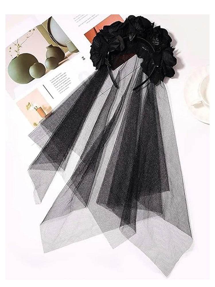 Day of Dead Bride Black Headband - thefancydress.co.uk