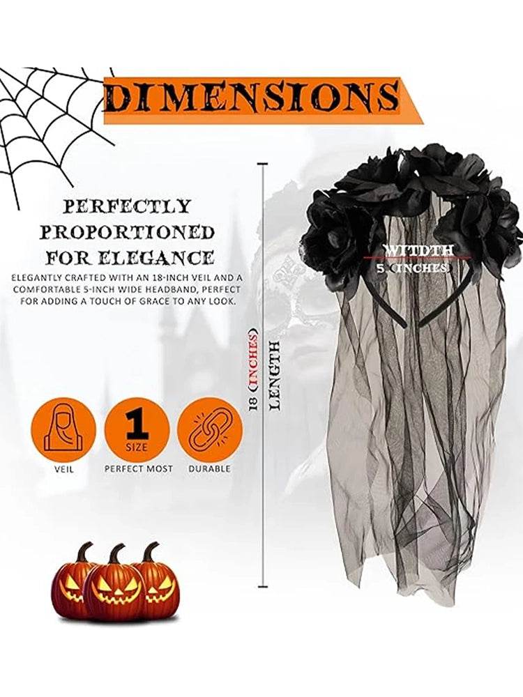 Day of Dead Bride Black Headband - thefancydress.co.uk