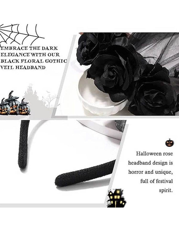 Day of Dead Bride Black Headband - thefancydress.co.uk
