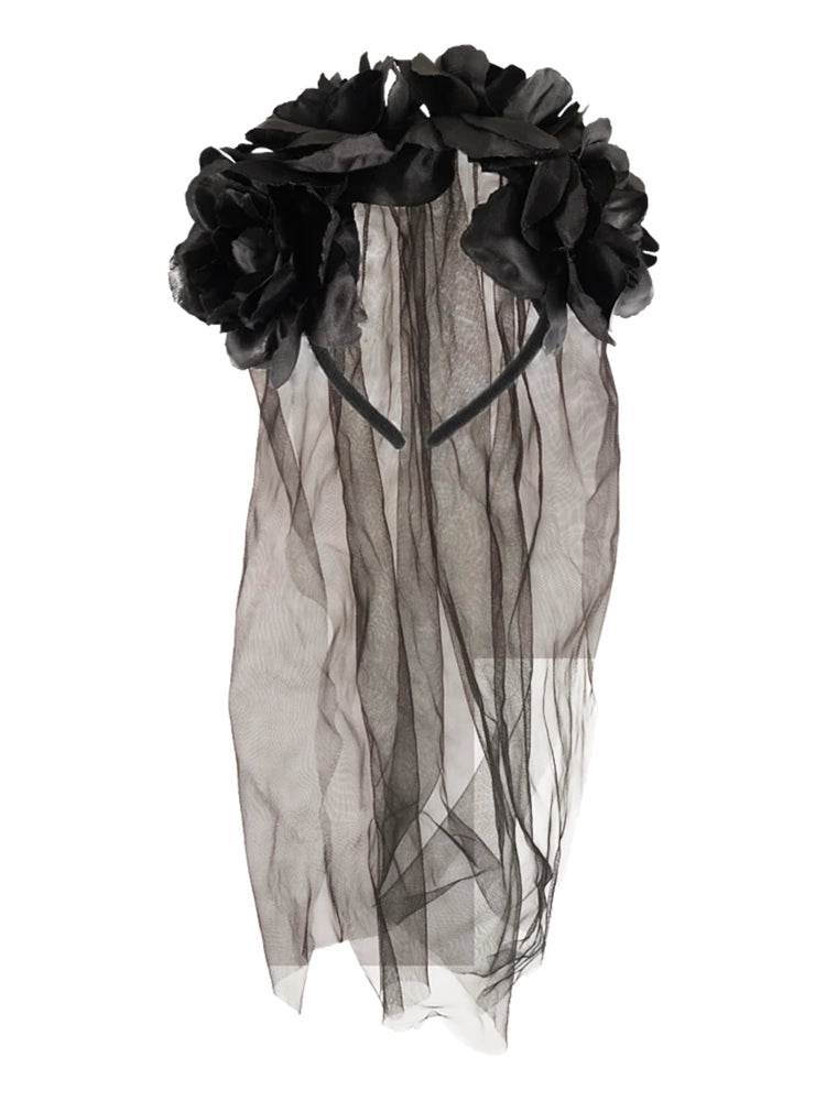 Day of Dead Bride Black Headband - thefancydress.co.uk